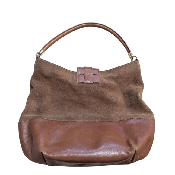 Talbots Camel Tan Leather Suede Hobo Bag Tortoiseshell Buckle Neutral - Picture 2 of 11